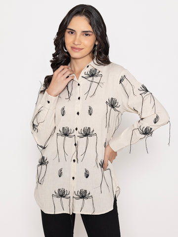 SOLID COLOR FRONTBACK AND SLEEVES BUTTON UP EMBROIDERED SHIRT