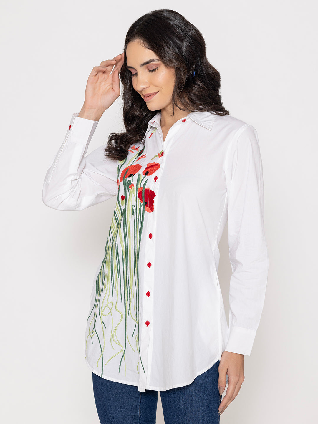 White Embroidered Shirt with Collar