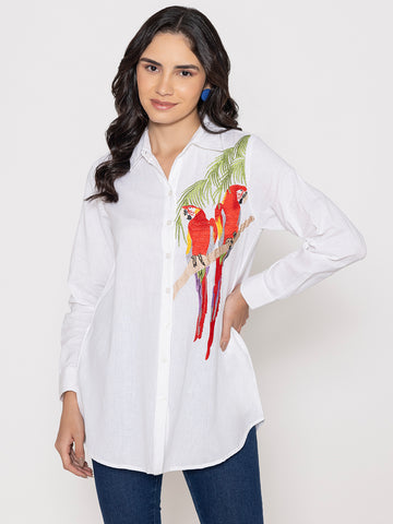 SOLID COLOR FRONT EMBROIDERED BUTTON UP EMBROIDERED SHIRT-