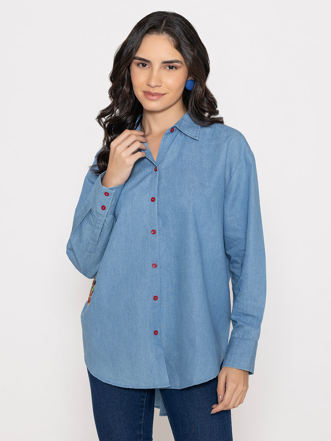 SOLID COLOR FRONT BACK EMBROIDERED BUTTON UP EMBROIDERED SHIRT-