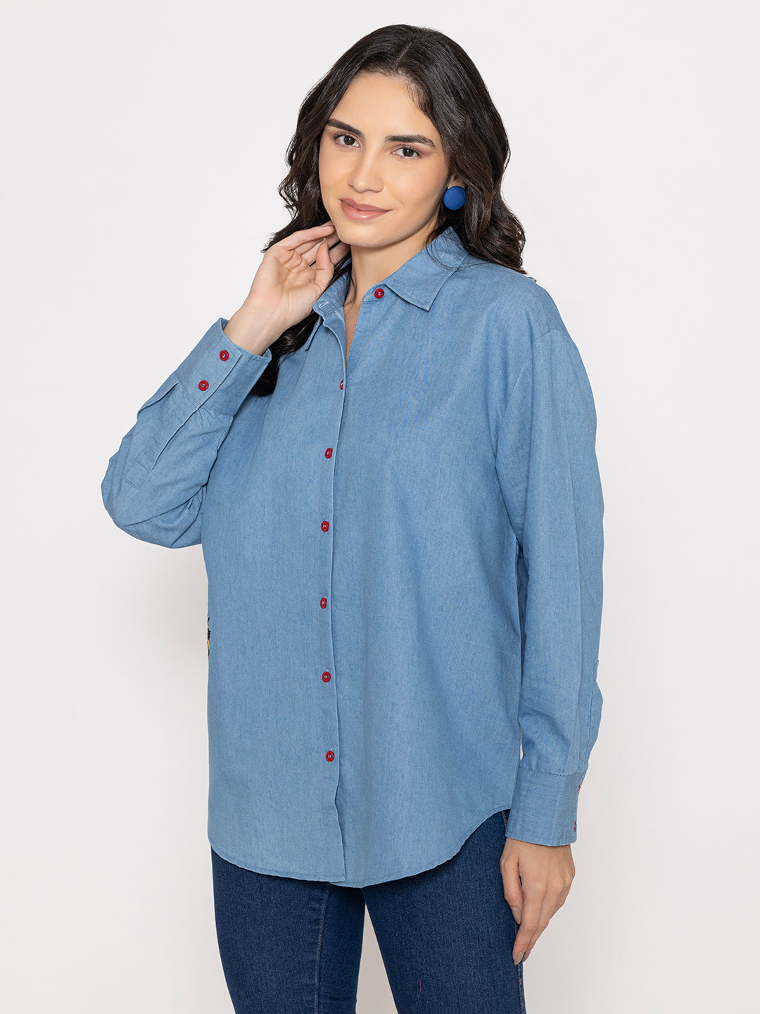 SOLID COLOR FRONT BACK EMBROIDERED BUTTON UP EMBROIDERED SHIRT-