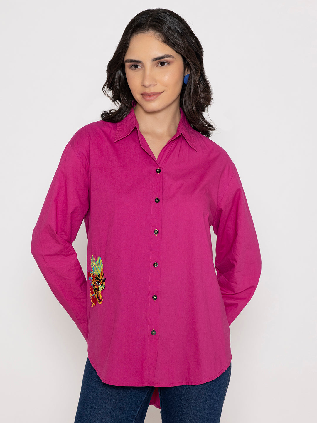 SOLID COLOR FRONT BACK EMBROIDERED BUTTON UP EMBROIDERED SHIRT