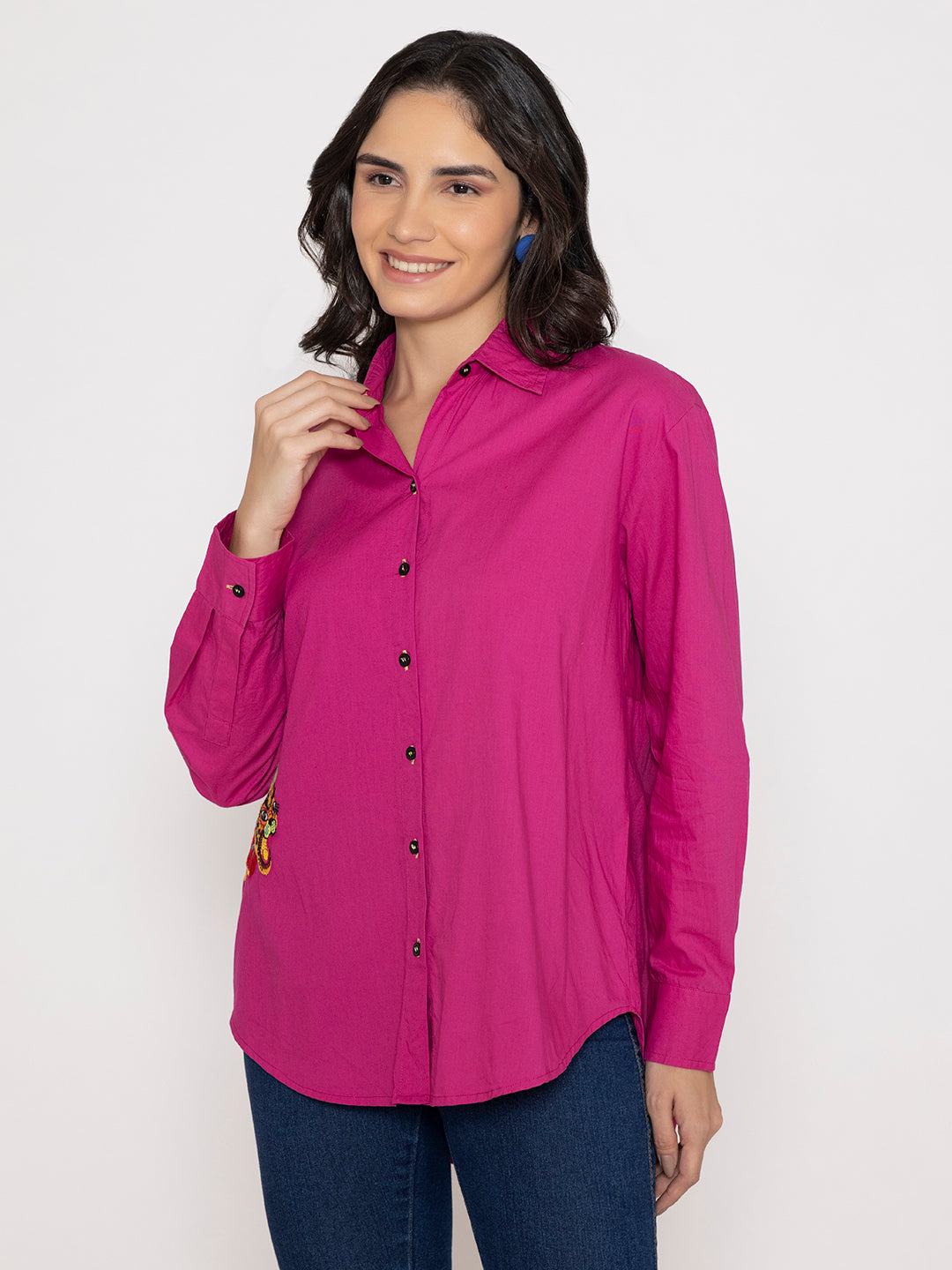 SOLID COLOR FRONT BACK EMBROIDERED BUTTON UP EMBROIDERED SHIRT