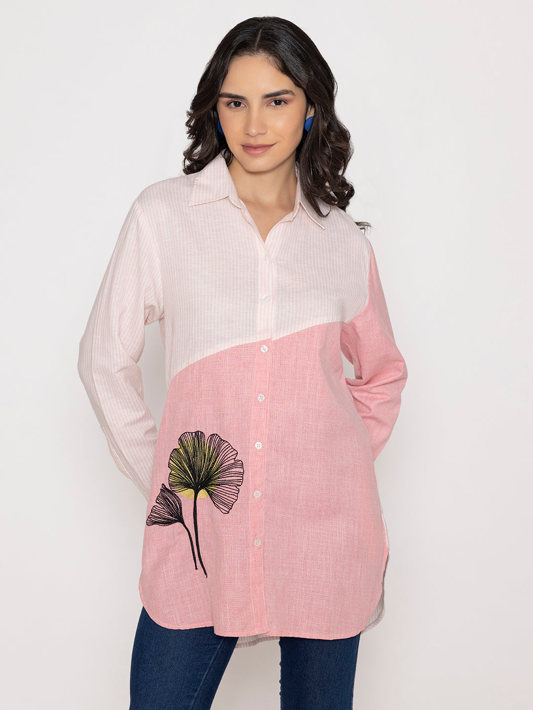 Pink Shirt with Embroidered full sleeves shirt