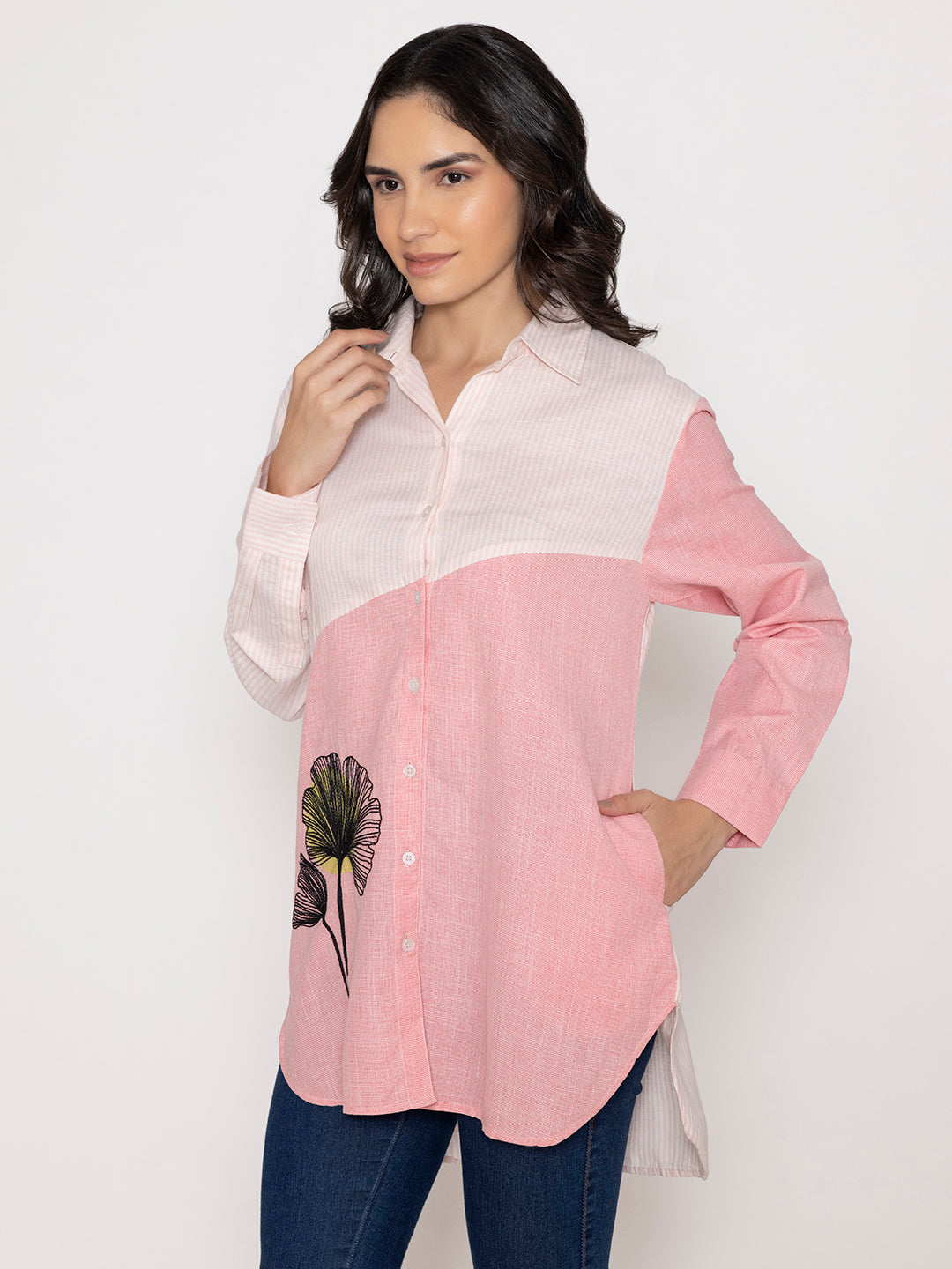 Pink Shirt with Embroidered full sleeves shirt