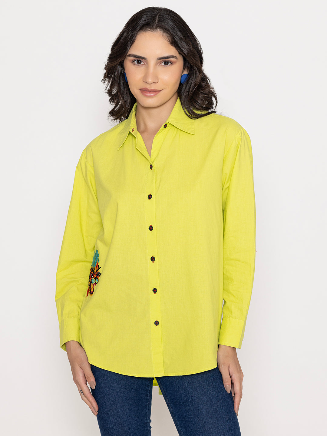 SOLID COLOR FRONT BACK EMBROIDERED BUTTON UP EMBROIDERED SHIRT