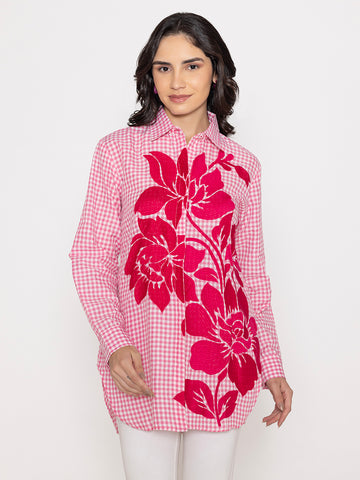 Checkered Front Embroidered full sleeves shirt