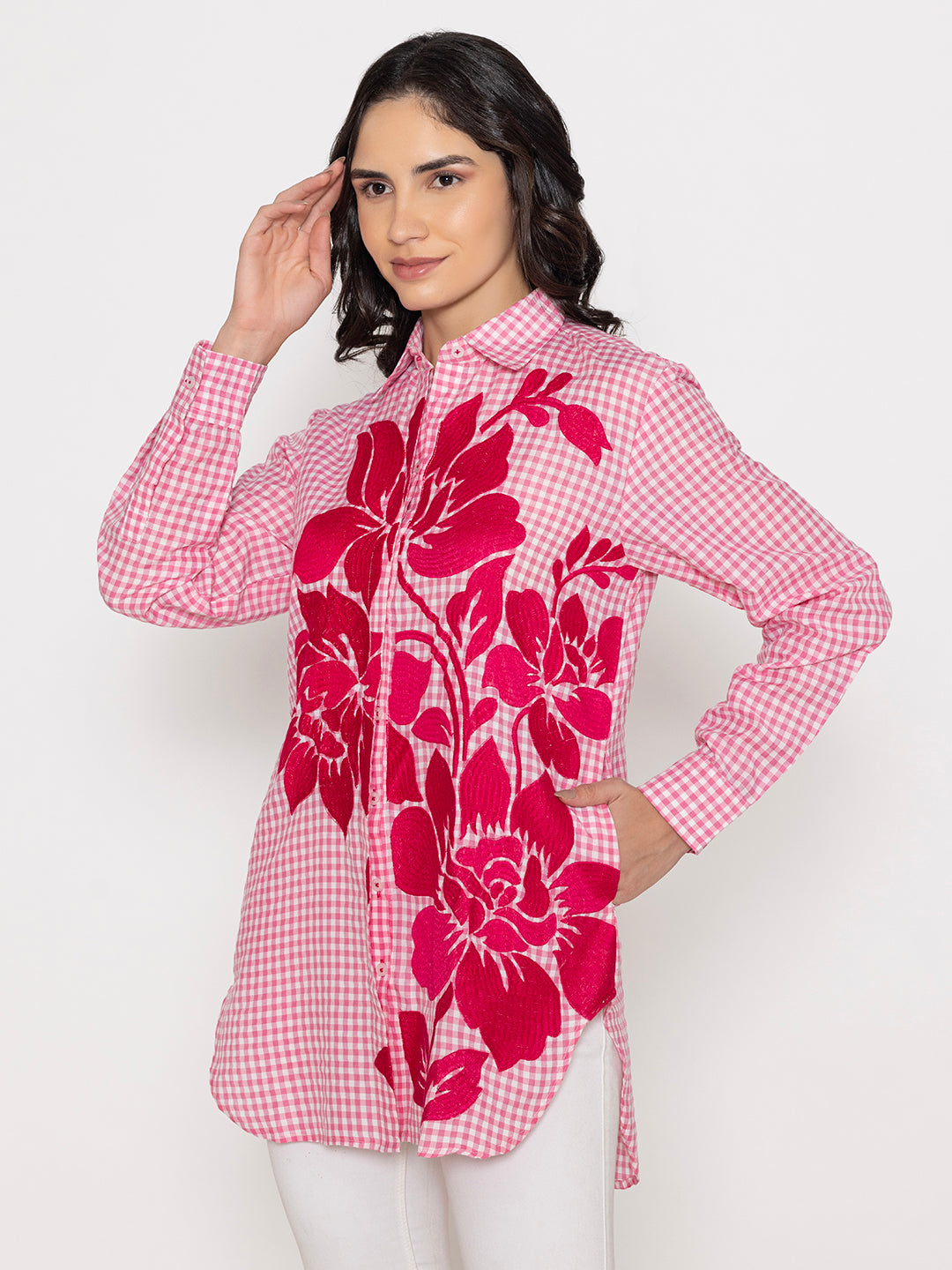 Checkered Front Embroidered full sleeves shirt