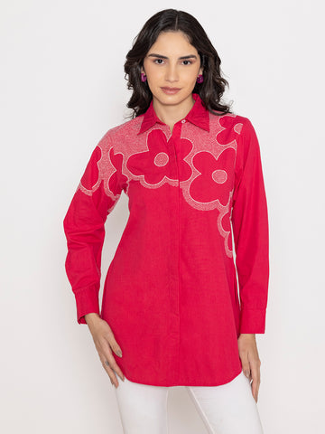 SOLID COLOR FRONT EMBROIDERED FULL SLEEVES SHIRT