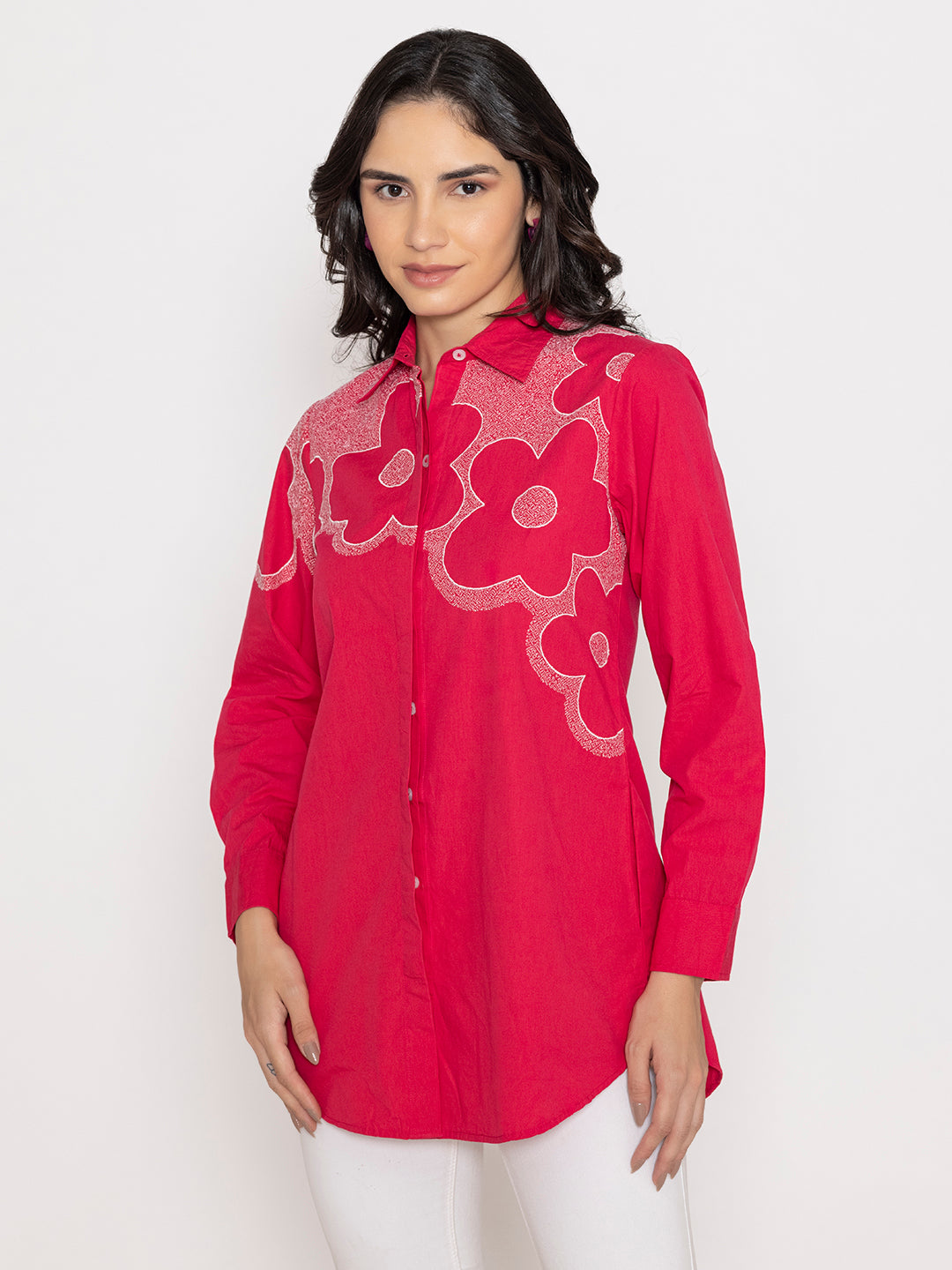 SOLID COLOR FRONT EMBROIDERED FULL SLEEVES SHIRT