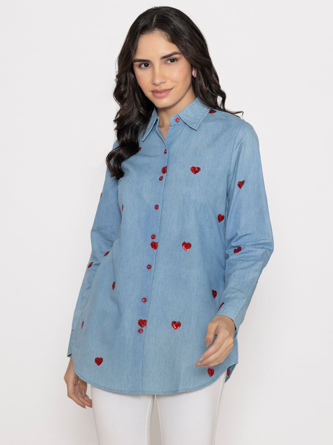 DENIM FULL BUTTON-DOWN FRONT & BACK EMBROIDERED SHIRT