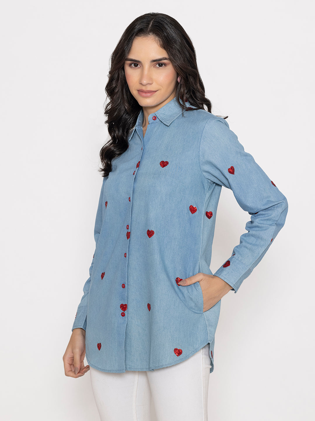 DENIM FULL BUTTON-DOWN FRONT & BACK EMBROIDERED SHIRT