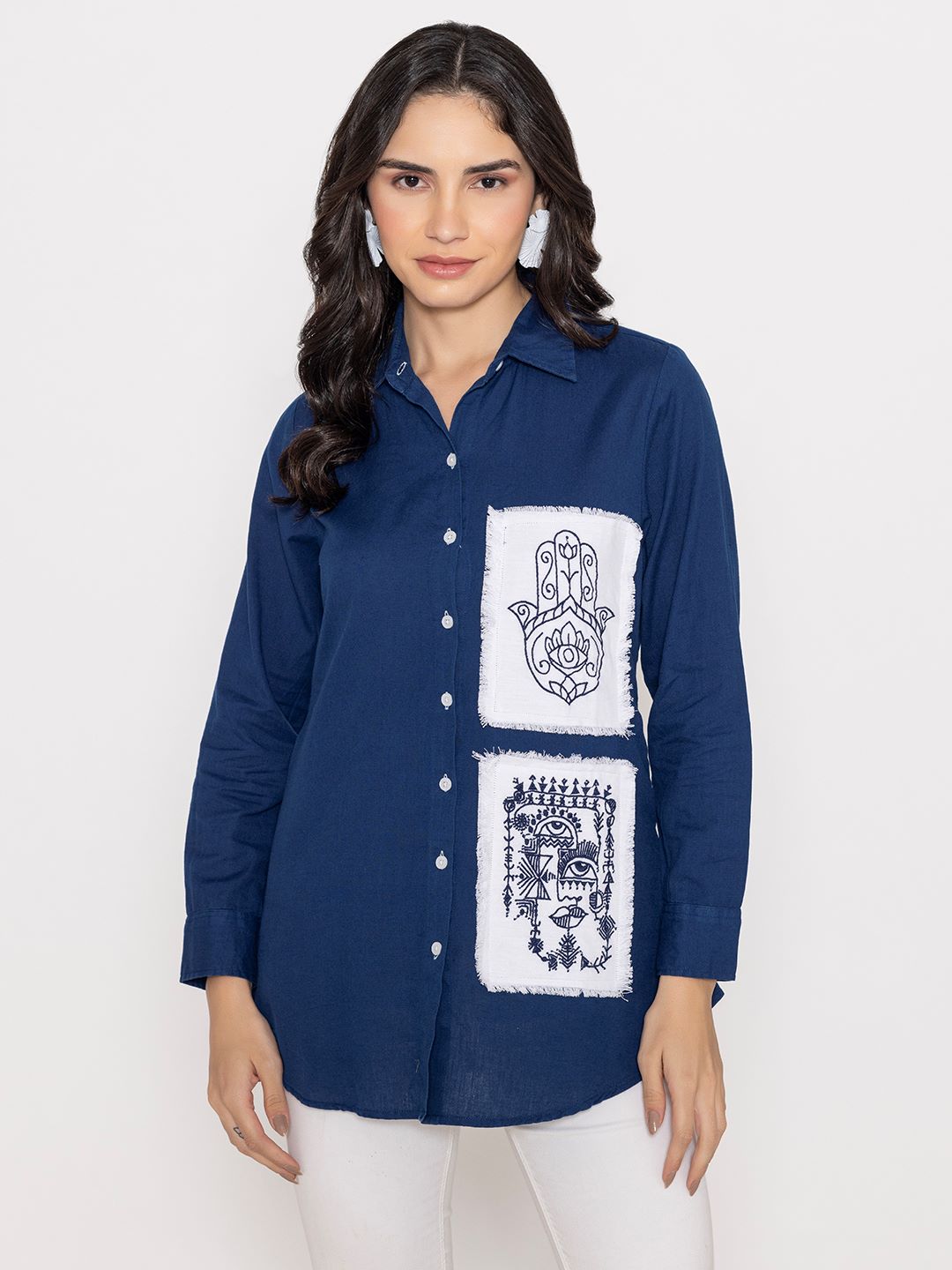 SOLID FRONT EMBROIDERED SHIRT