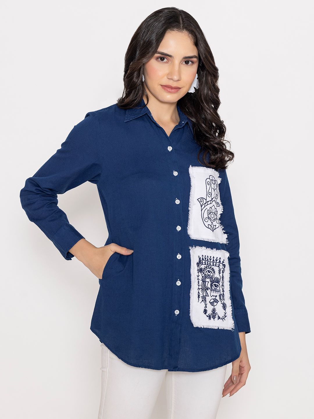 SOLID FRONT EMBROIDERED SHIRT