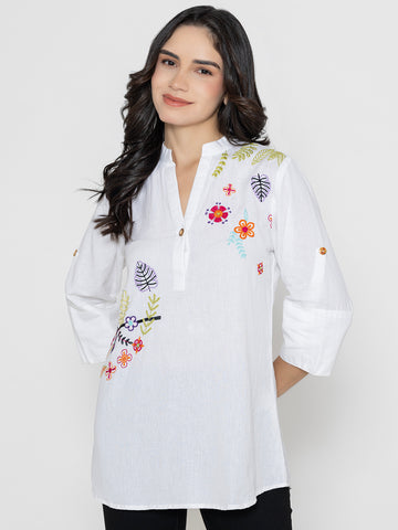 SOLID COLOR FRONT EMBROIDERED BUTTON UP EMBROIDERED SHIRT