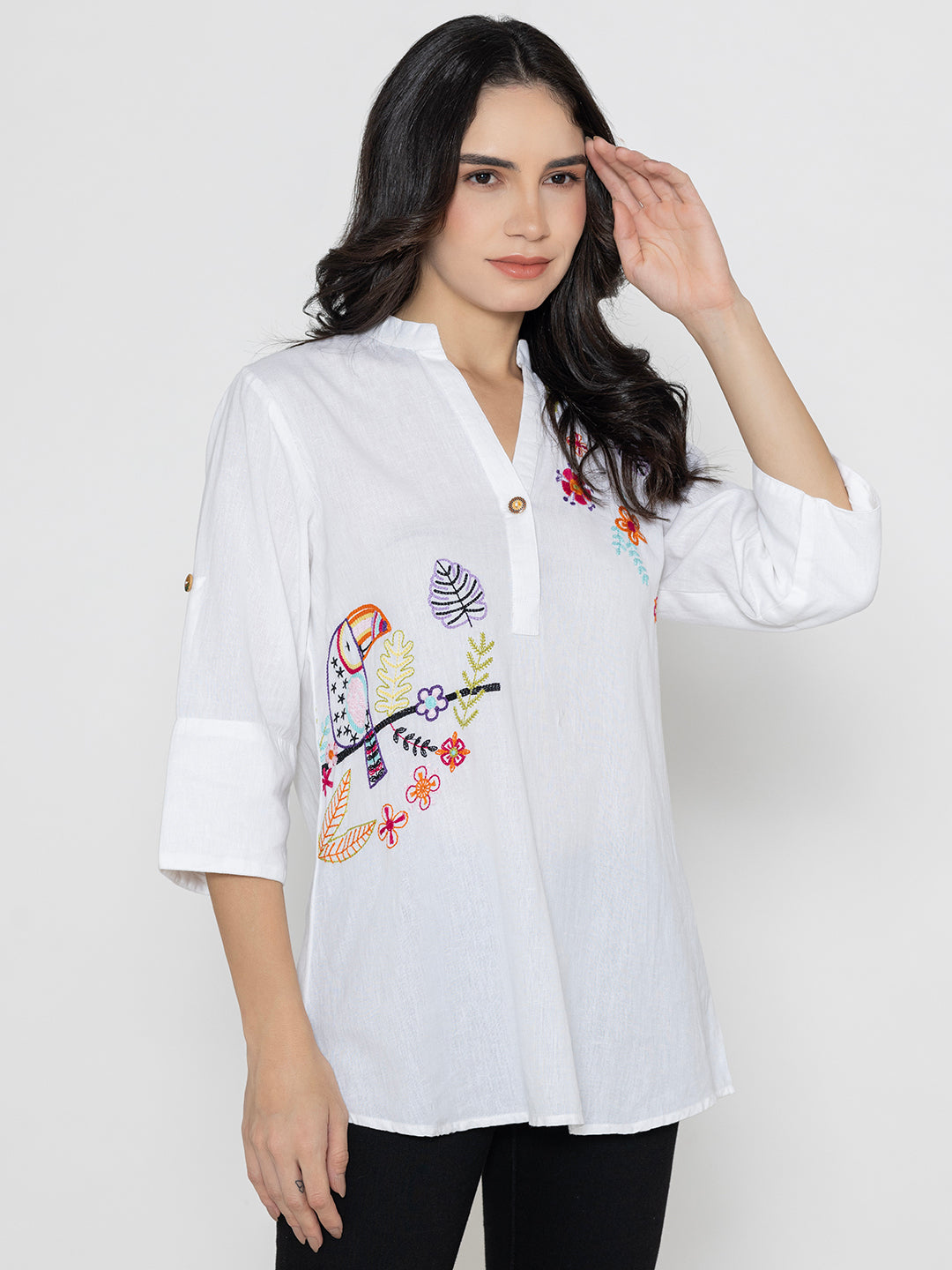 SOLID COLOR FRONT EMBROIDERED BUTTON UP EMBROIDERED SHIRT