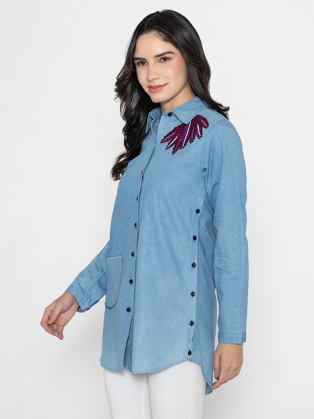 SOLID COLOR FRONT BACK EMBROIDERED BUTTON UP EMBROIDERED SHIRT