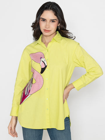 Yellow Shirt with Embroidered Sleeves and Shoulder