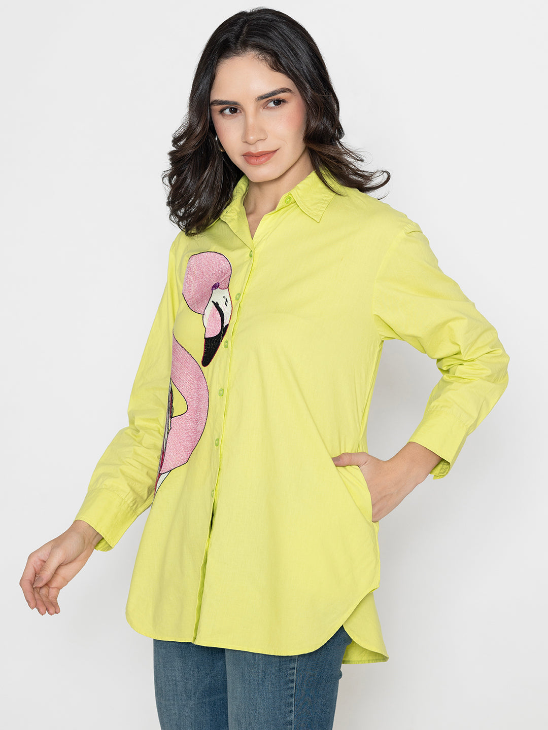 Yellow Shirt with Embroidered Sleeves and Shoulder