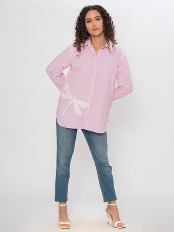 PINK COLOR FRONT AND BACK EMBROIDERED SEQUENCE COTTON SHIRT