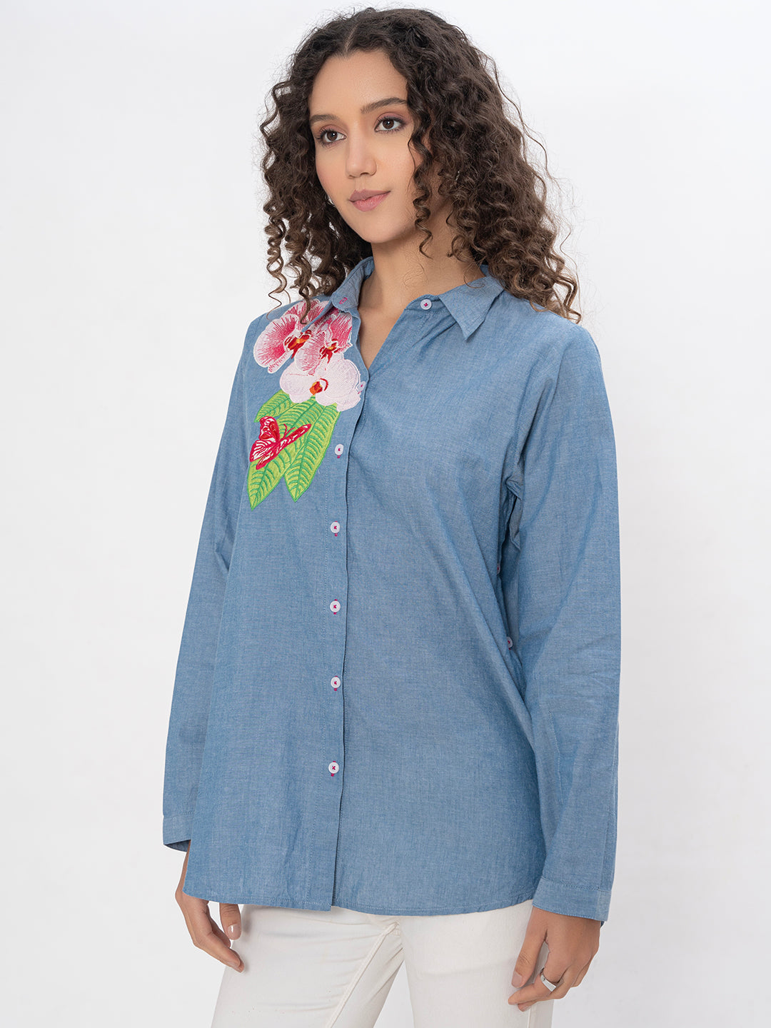 DENIM FRONT AND BACK EMBROIDERED SHIRT