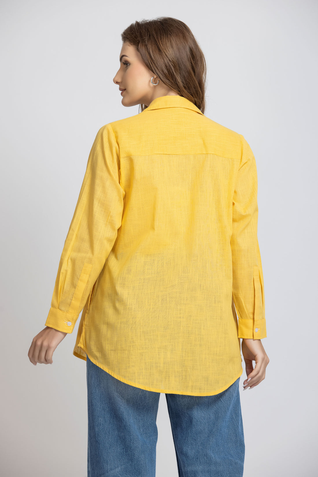 SOLID COLOR FRONT  EMBROIDERED BUTTON-UP SHIRT.