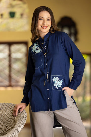 SOLID COLOR FRONT & BACK EMBROIDERED BUTTON-UP SHIRT