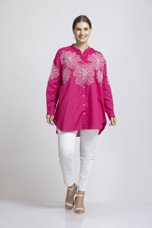 SOLID COLOR FRONT EMBROIDERED FULL SLEEVES SHIRT-