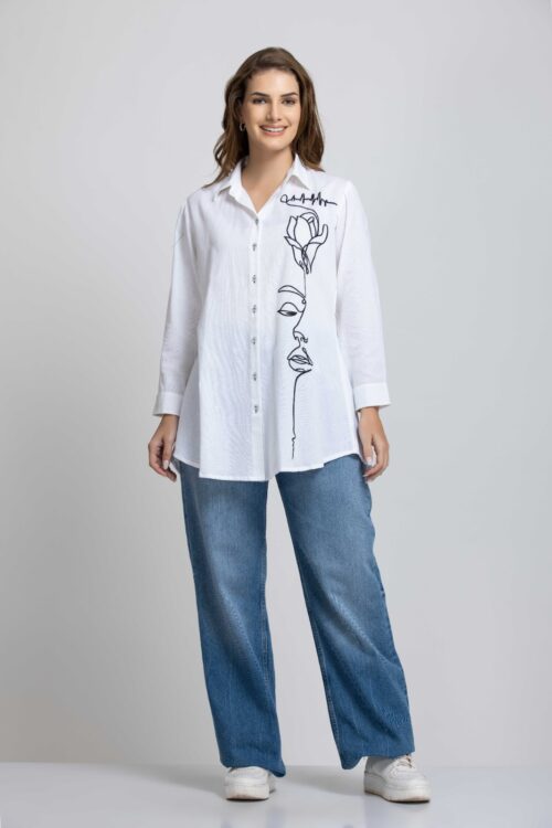 SOLID COLOR FRONT MINIMALIST EMBROIDERY FULL SLEEVES SHIRT-