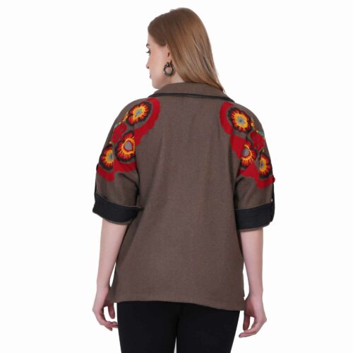 Brown Woollen Shirt with Embroidered Sleeves