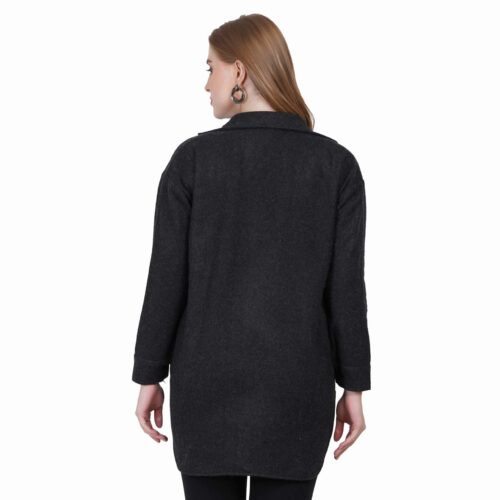 Black Woollen Shirt with Embroidered Front