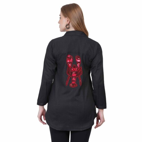 Black Woollen Shirt with Embroidered Back