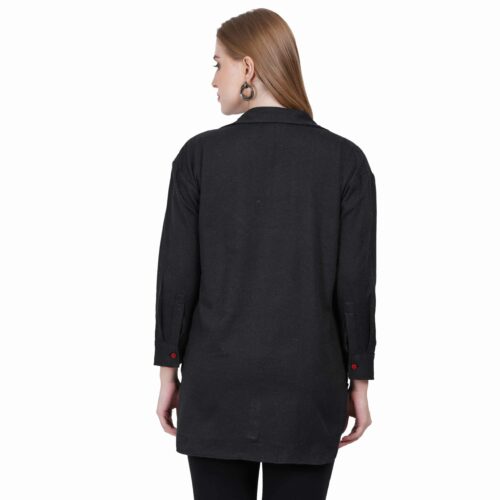Black Woollen Shirt with Embroidered Butterfly