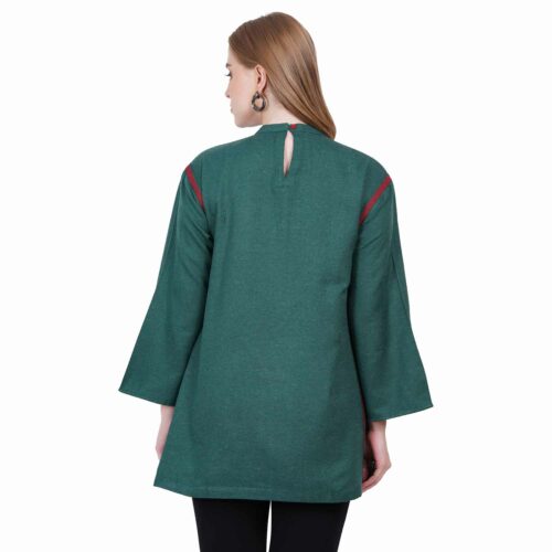 Green Woollen Front Embroidered Shirt