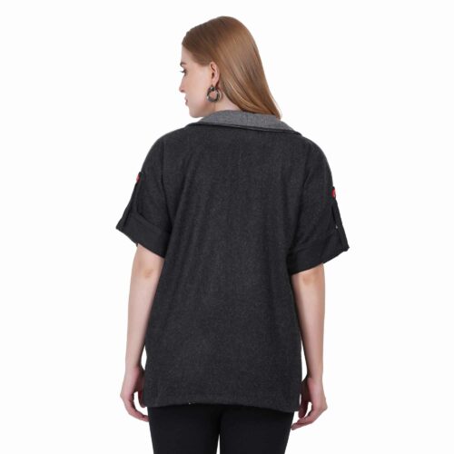 Grey and Black Heavy Woollen Shirt with Embroidery