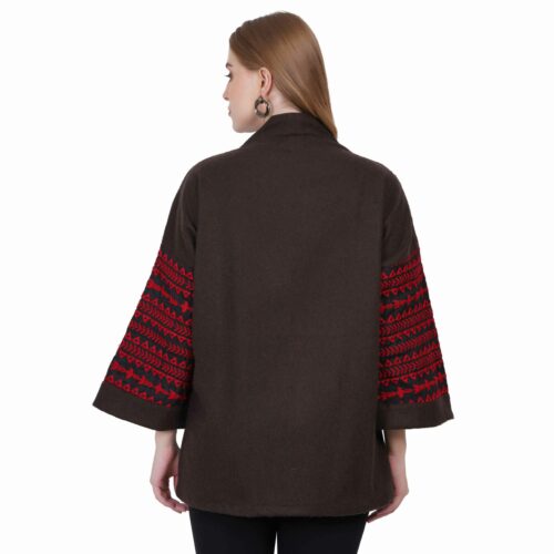 Dark Brown Heavy Woollen Shirt with Embroidered Sleeves