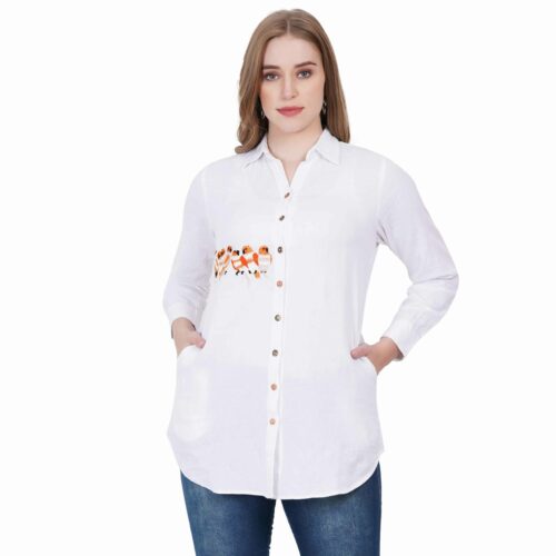 White Flex Cotton Embroidered Shirt