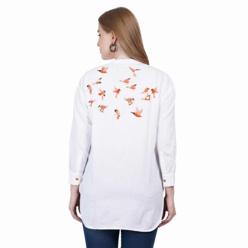 White Cotton Embroidered Shirt
