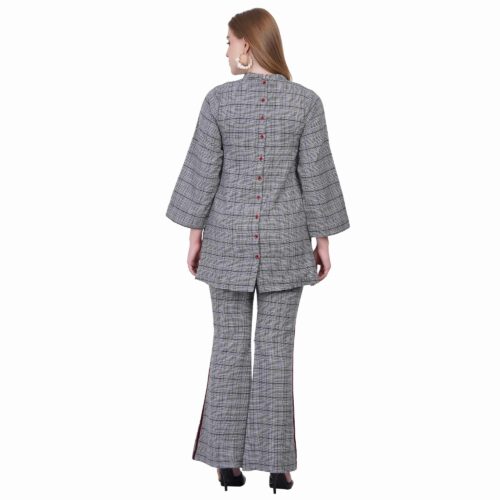 Grey Woollen Checkered Co-ord Set with Embroidery