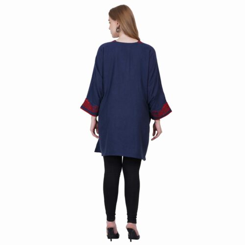 Blue Asymmetrical Woollen Shirt with Embroidery