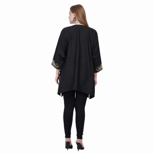 Black Woollen Shirt with Thread Embroidery