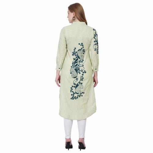 Light Green Cotton Embroidered High-Low Shirt