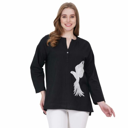 Black Shirt with Artful Embroidery on the Front