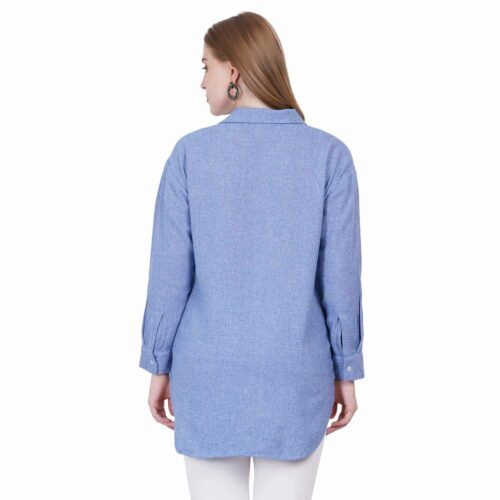 Blue Woollen Shirt with White Embroidery