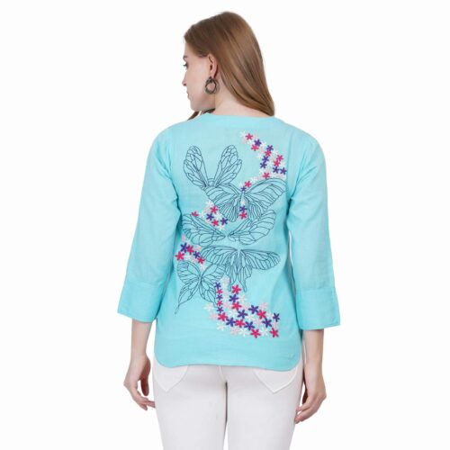 Sky Blue Cotton Embroidered Shirt
