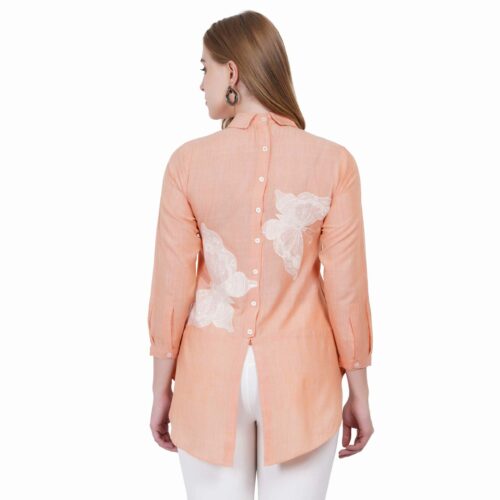 Peach Cotton Embroidered Shirt