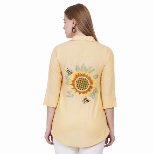 Yellow Shirt with Front and Back Embroidery