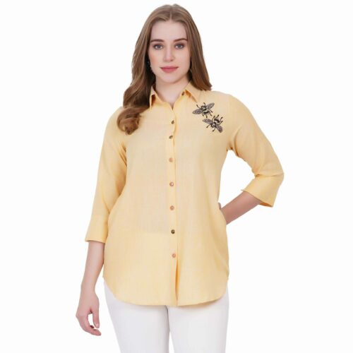 Yellow Shirt with Front and Back Embroidery