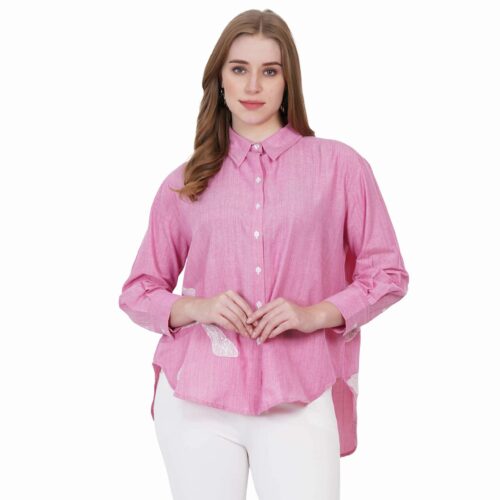 Light Pink High-Low Embroidered Shirt