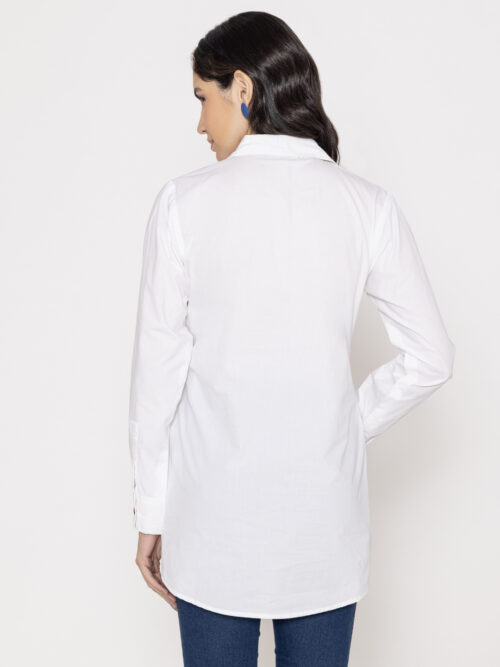 White Embroidered Shirt with Collar